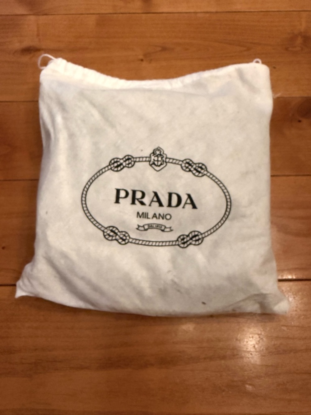 Prada Milano Drawstring Dust Bag - White with Black Logo